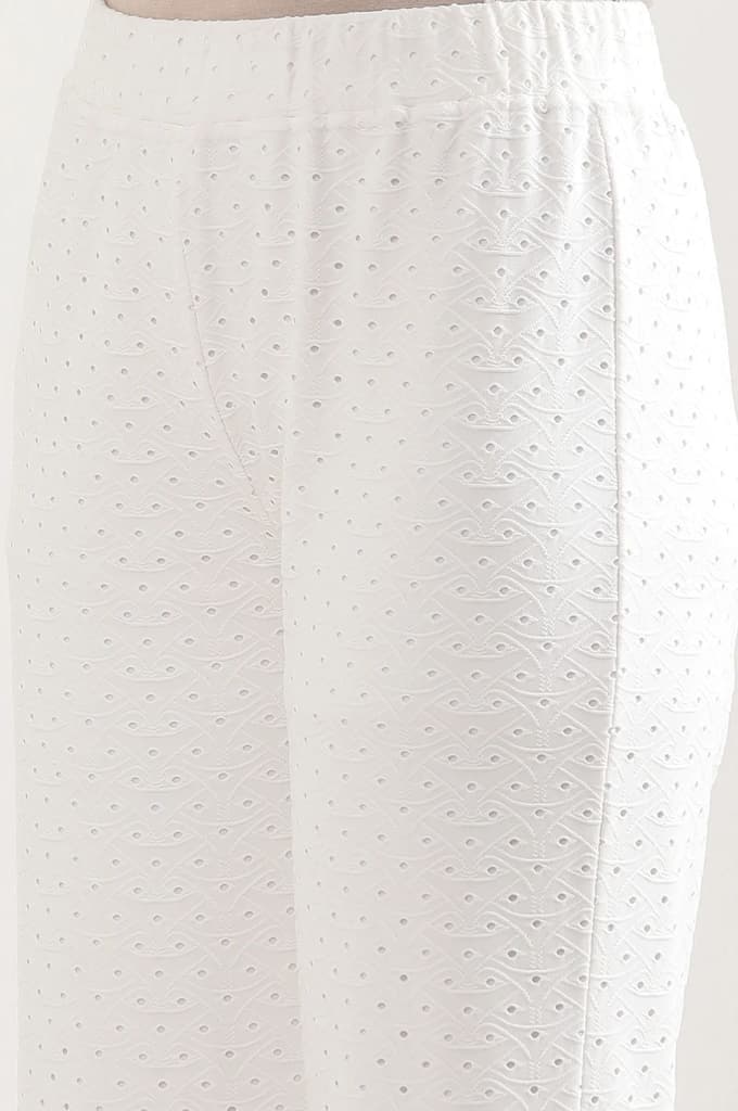 White Solid Straight Fit Palazzo With Elasticated Waist — photo 7
