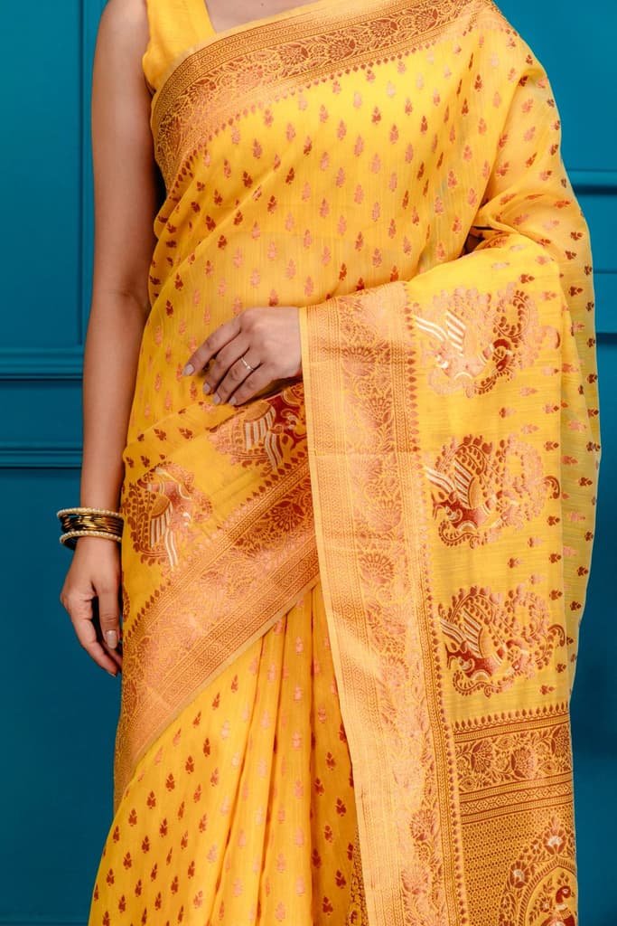 Mimosa Women's Woven Design Banarasi Style Art Silk Saree With Blouse Piece : SA00001809GDFREE — photo 3