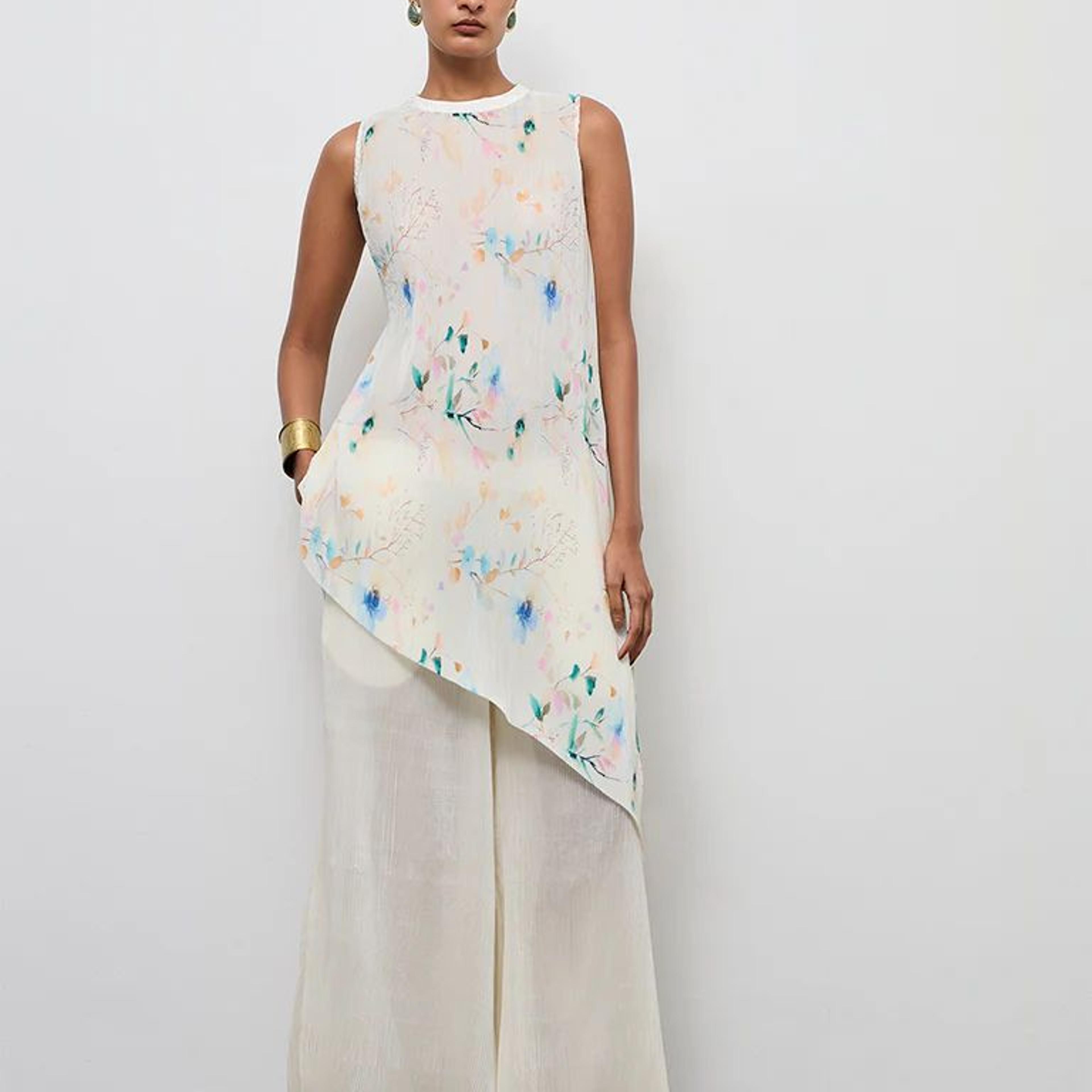 Vark Off-White Floral Printed Ethnic Set