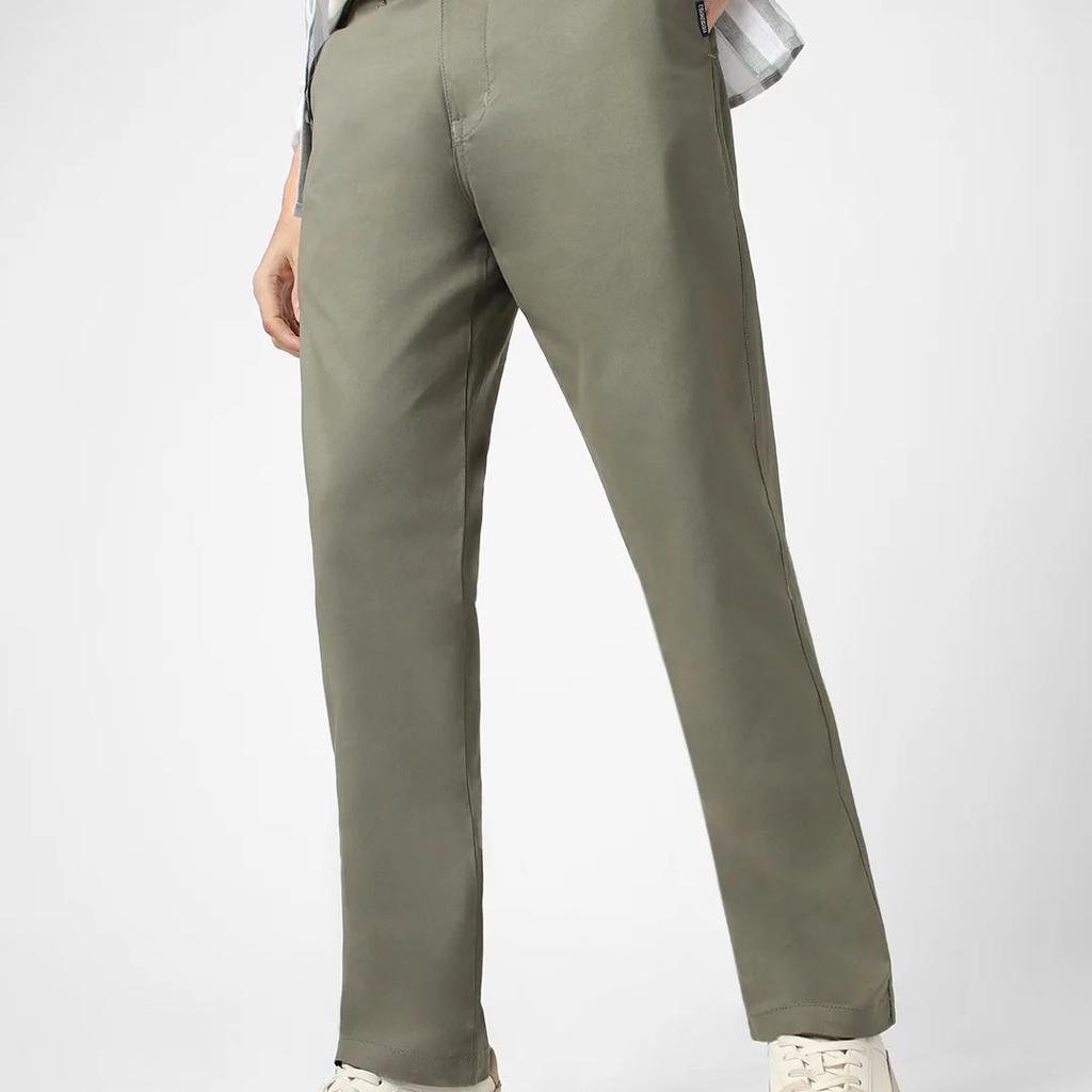Men's Light Grey Cotton Regular Fit Casual Chinos Trousers Stretch