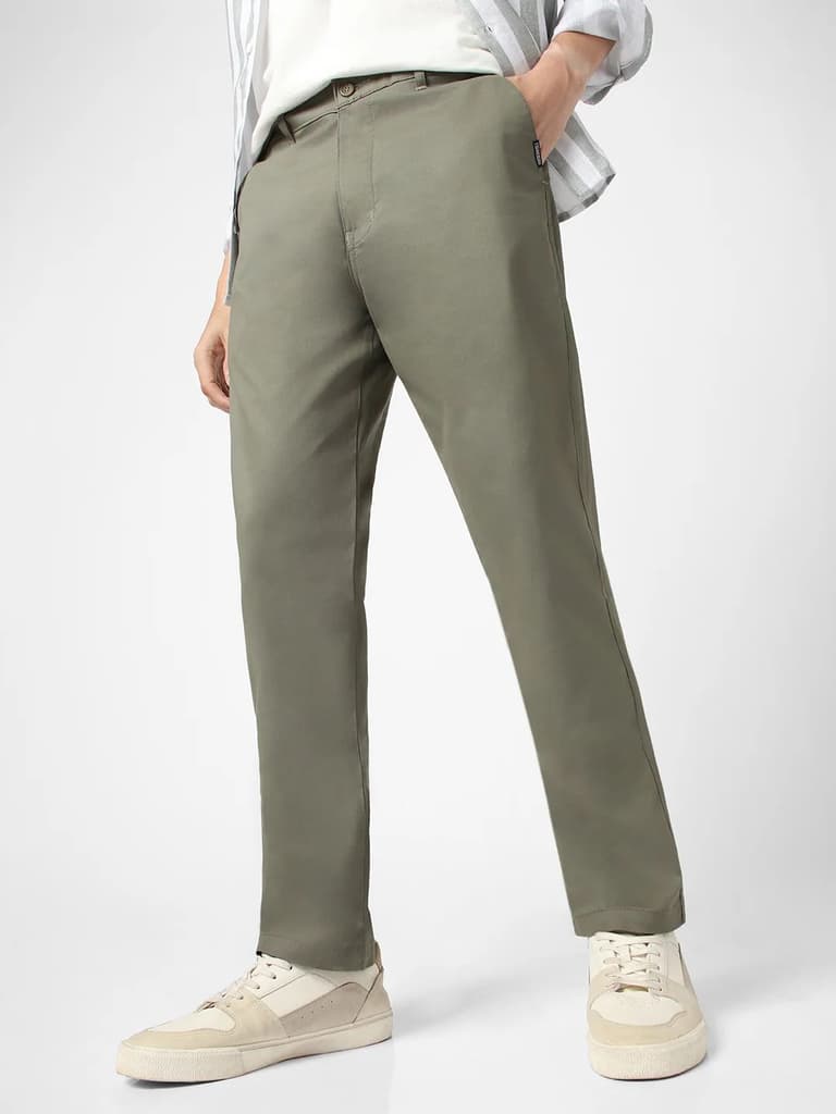 Men's Light Grey Cotton Regular Fit Casual Chinos Trousers Stretch — 28 / Light Grey