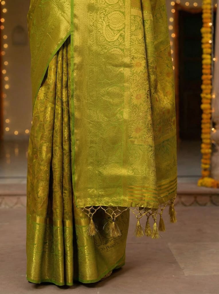 MIMOSA Women's Woven Design Kanjivaram Style Art Silk Saree with Blouse Piece - Olive ( SA00003142OLFREE ) — photo 4