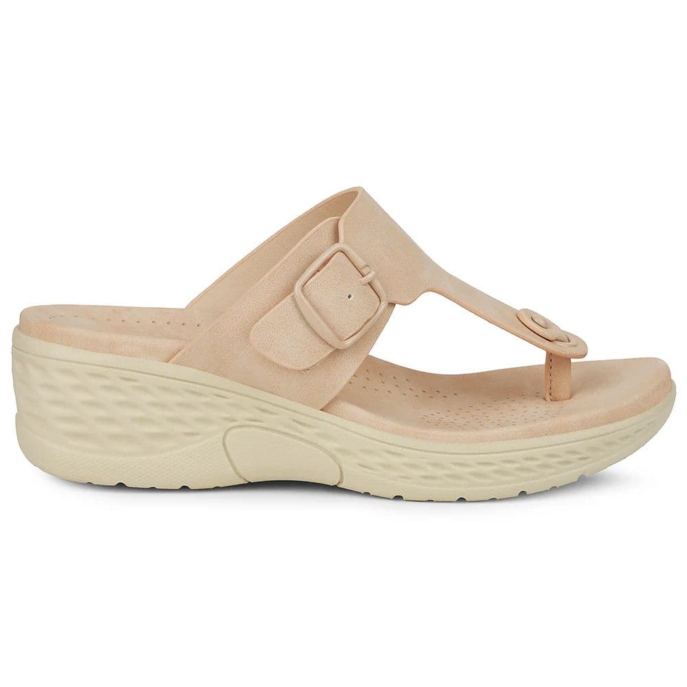 Healers Beige Wedge Heel Sandal For Women ZQ-FD-51 By Liberty — photo 2