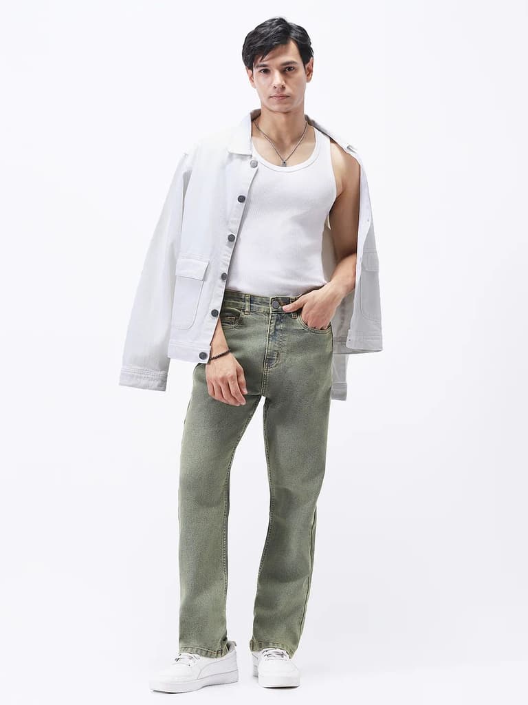 Men's White Relaxed Fit Full Sleeve Utility Denim Jacket — photo 4