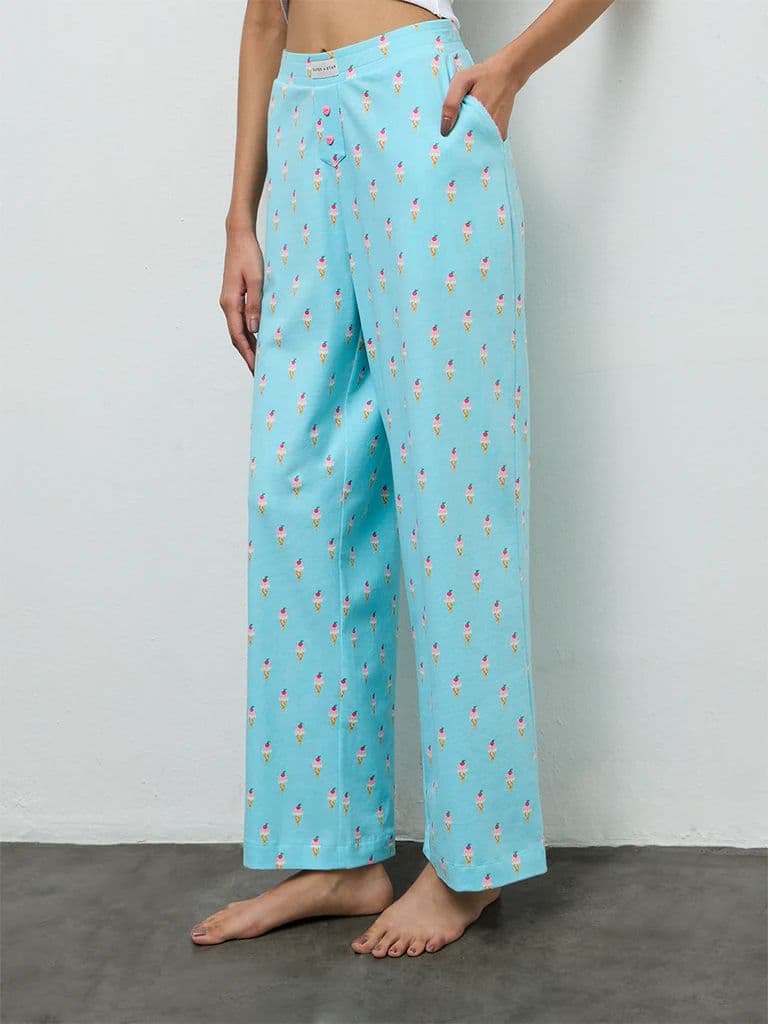 Superstar Blue Printed High-Rise Cotton-Blend Pants — photo 2