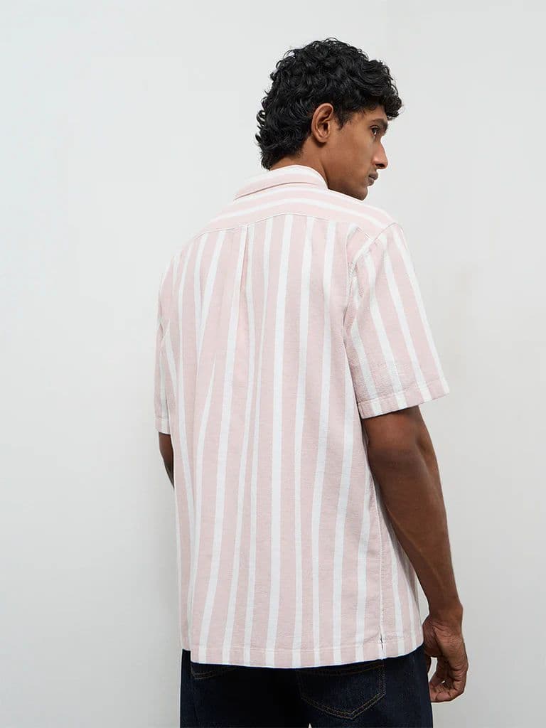 WES Casuals Light Pink Striped Relaxed-Fit Cotton Shirt — photo 5
