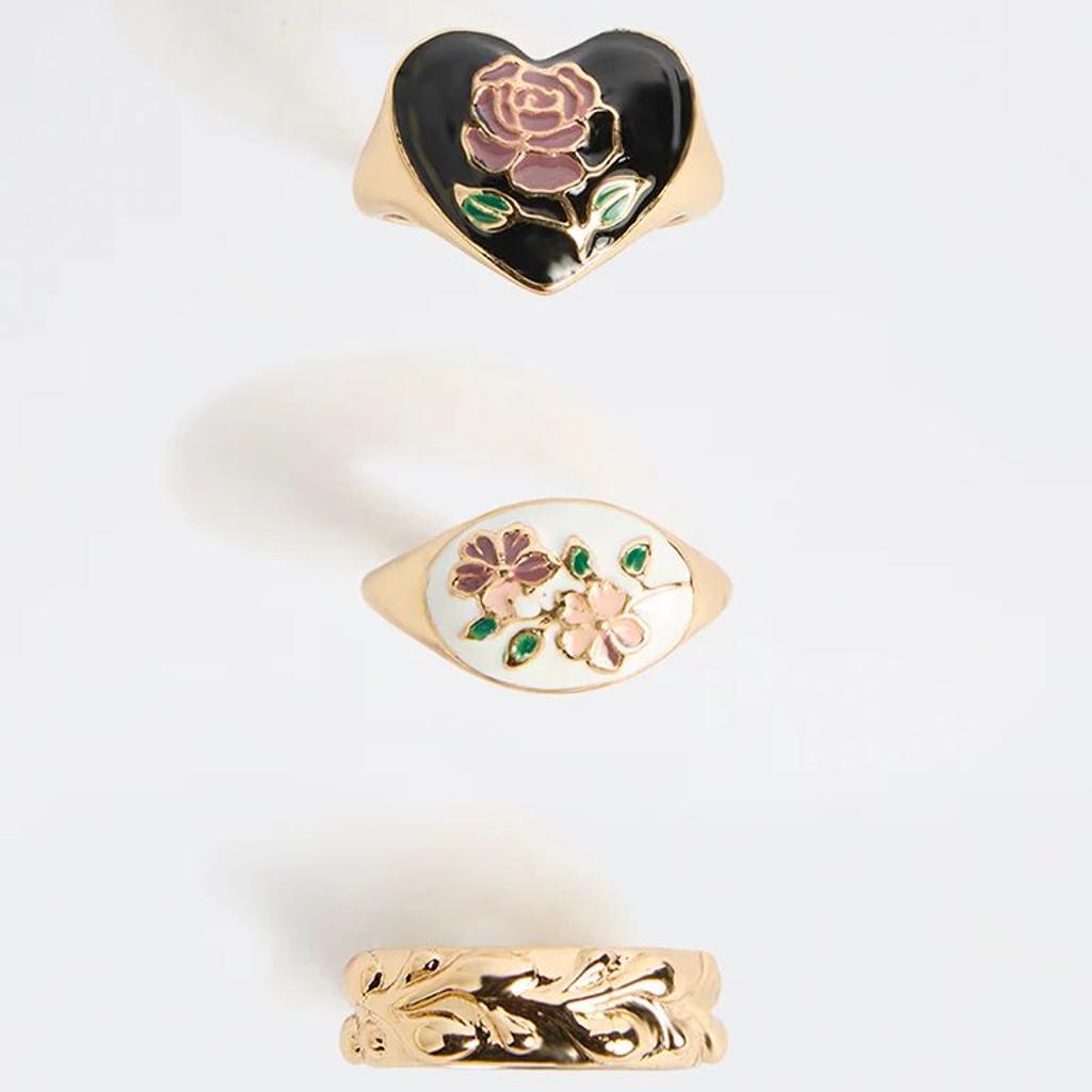 Westside Accessories Multi Color Enamel Charm Rings - Pack of 3