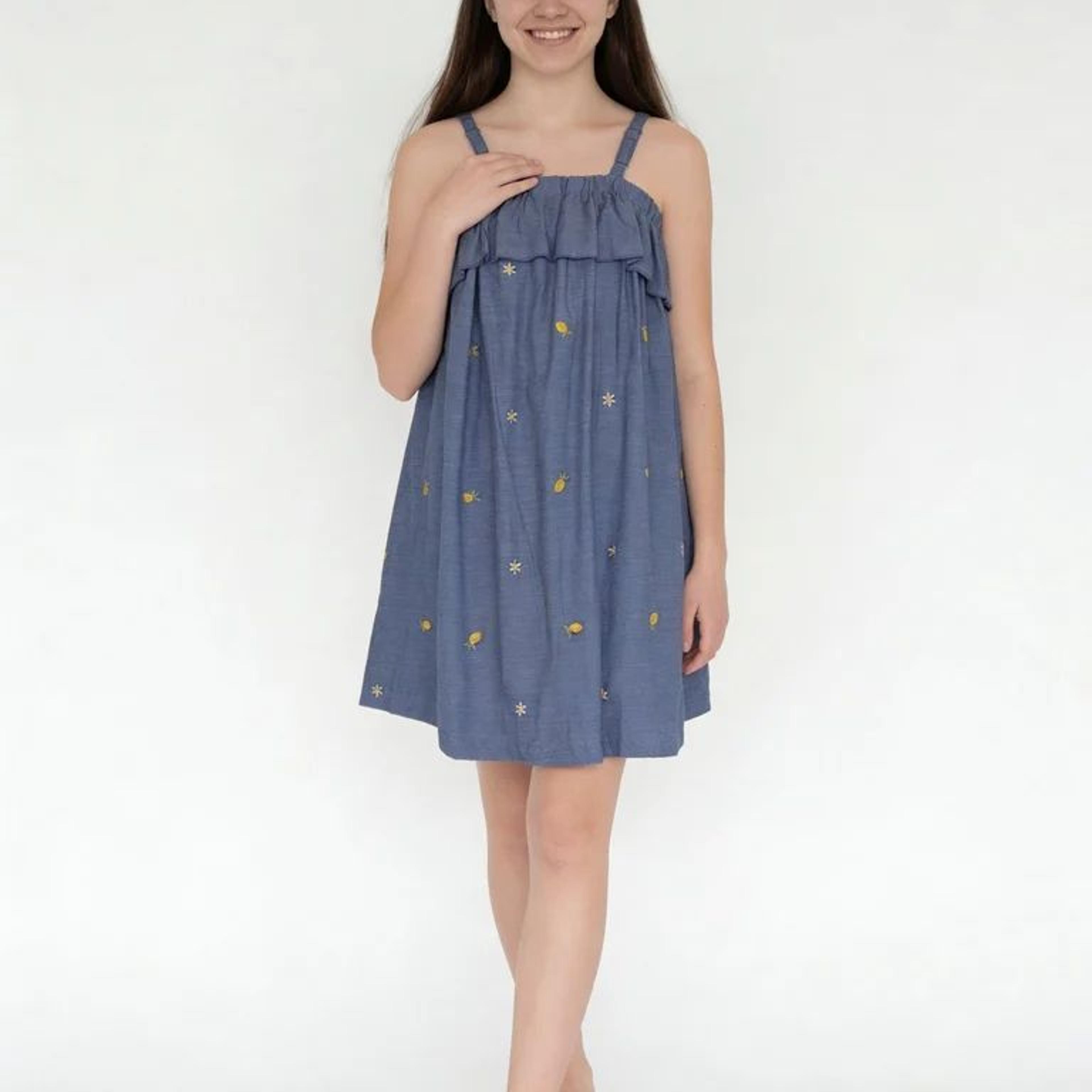 Utsa Kids Girls Blue Embroidered Cotton A-line Dress - (8-14 yrs)