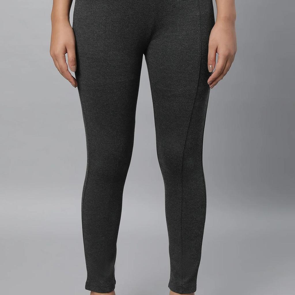 Grey Solid Skinny Fit Tights With Elasticated Waistband