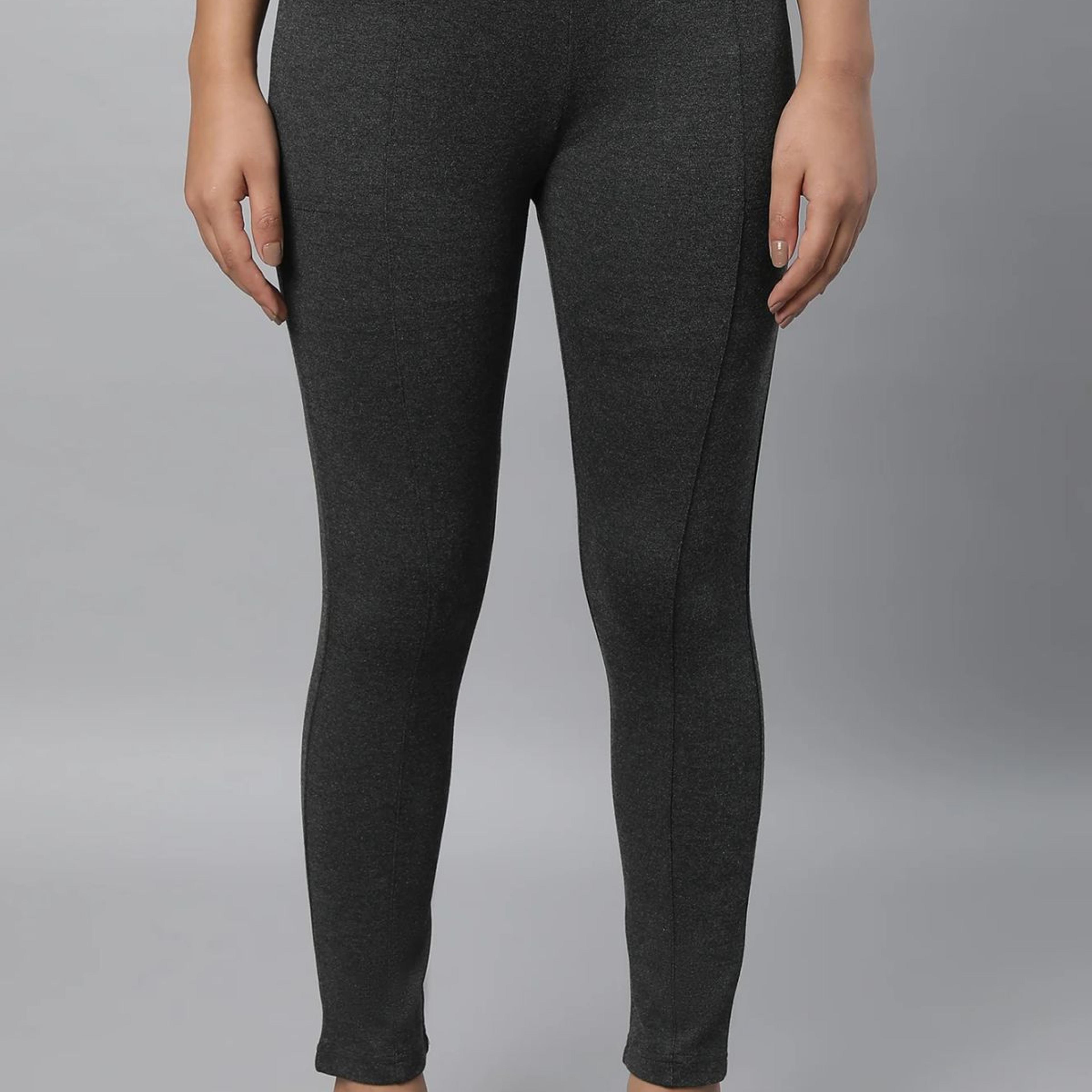 Grey Solid Skinny Fit Tights With Elasticated Waistband