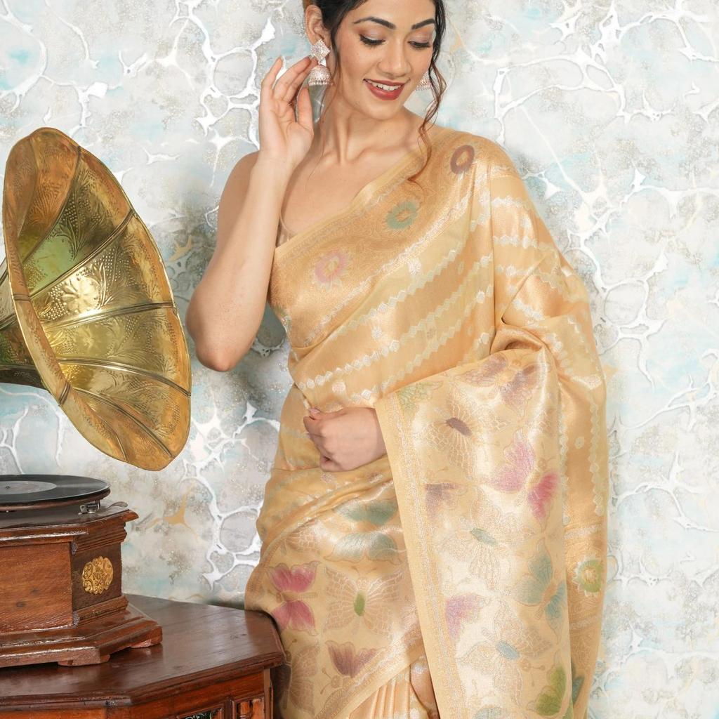 Mimosa Women's Woven Design Banarasi Style Art Silk Saree With Blouse Piece : SA00002065YLWFREE