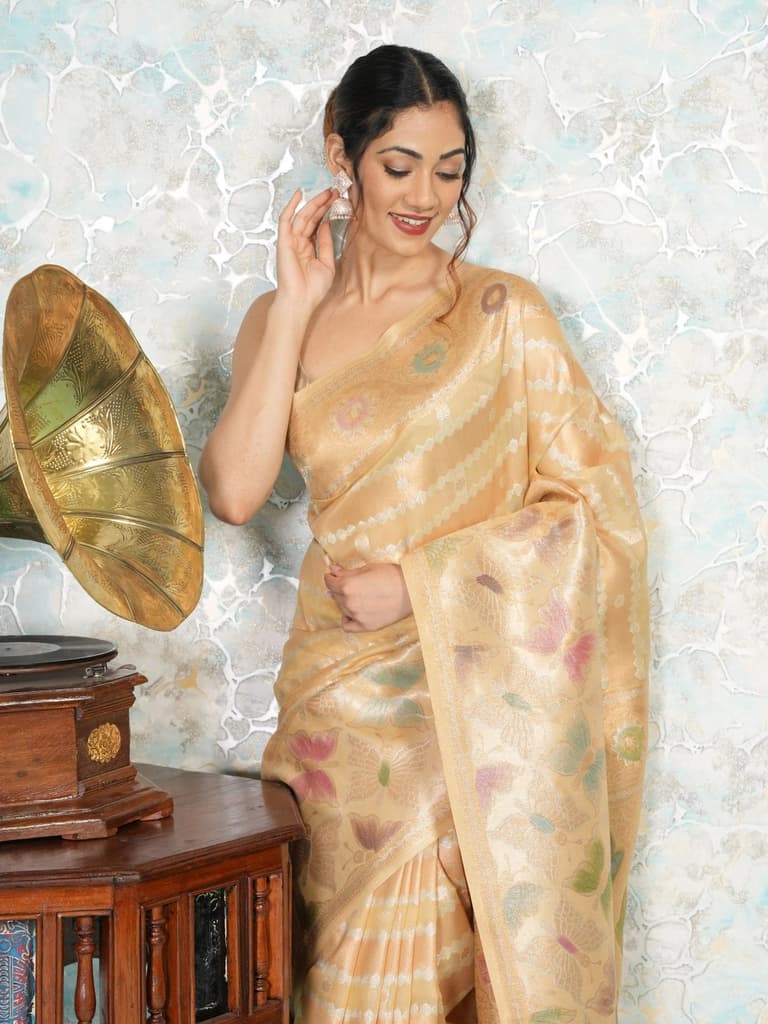 Mimosa Women's Woven Design Banarasi Style Art Silk Saree With Blouse Piece : SA00002065YLWFREE — Yellow