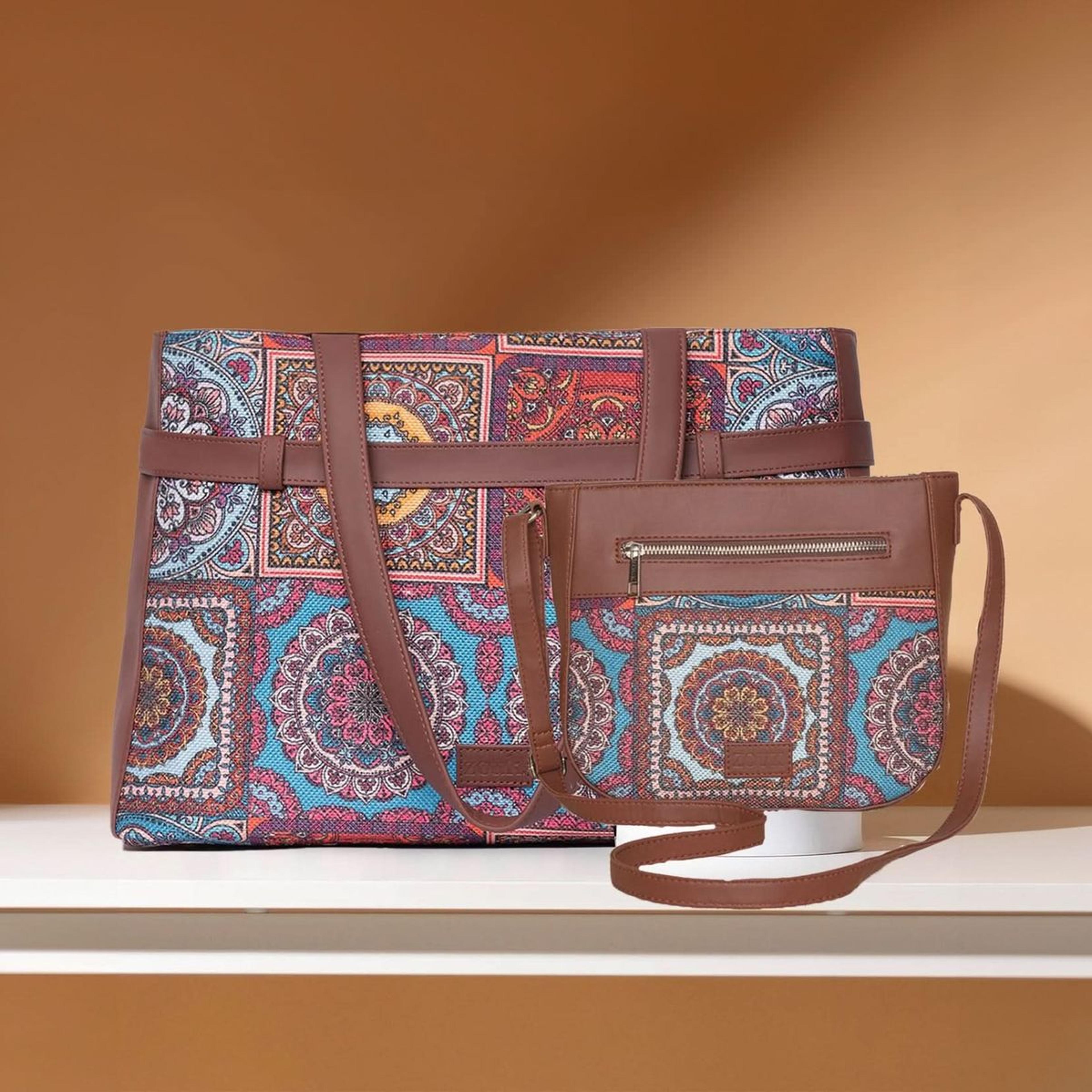 Multicolor Mandala Print - Statement Office Bag & U-Shaped Sling Bag Combo