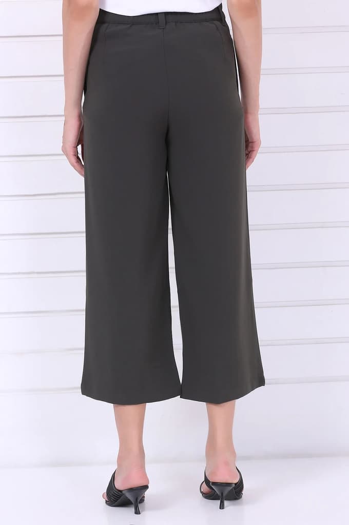 Green Solid Calf Length Culottes with YKK Zipper — photo 4