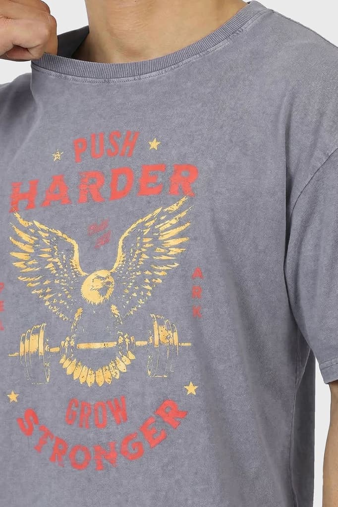 Push Harder Washed Oversized T-shirt Light Grey — photo 3