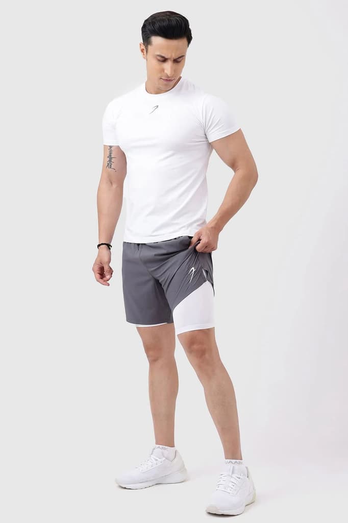2 in 1 Compression Shorts Grey with White — photo 2