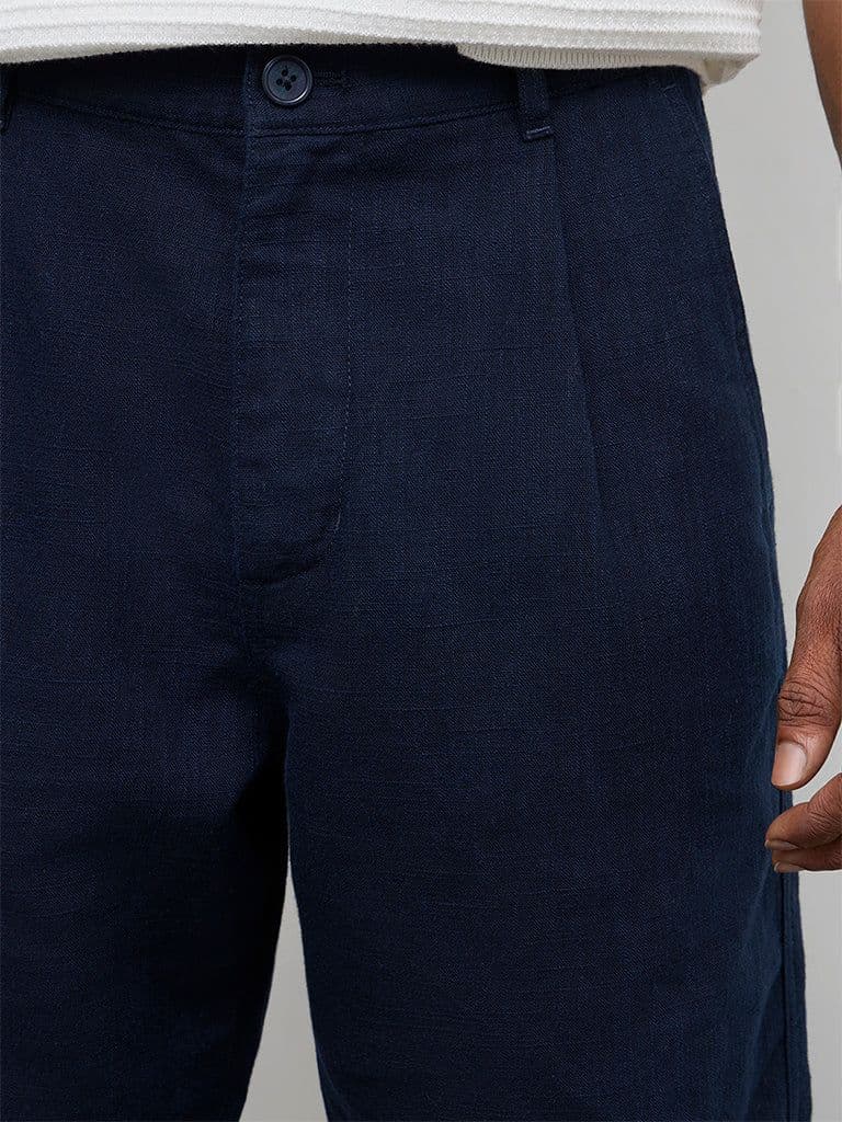 Ascot Navy Relaxed-Fit Mid-Rise Cotton-Blend Shorts — photo 3