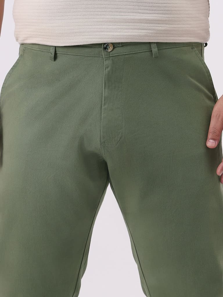 Plus Men's Sage Green Cotton Regular Fit Casual Chinos Trousers Stretch — photo 5