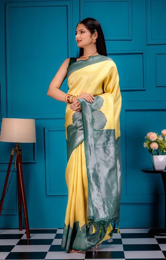 Mimosa Women's Woven Design Banarasi Style Art Silk Saree With Blouse Piece : SA00001803GDFREE — photo 4
