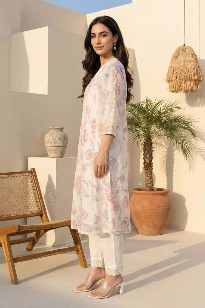 Off-White Schiffily Embroidered Floral Straight Kurta — photo 6