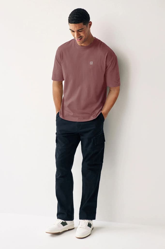 Men's Jet Roan Rogue Pink Solid Round Neck Oversized Half Sleeve Cotton T-Shirt — photo 4