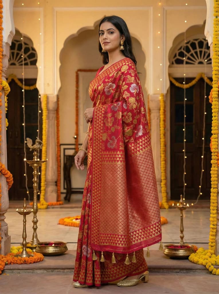 MIMOSA Women's Woven Design Kanjivaram Style Art Silk Saree with Blouse Piece - Rani ( SA00003152RNFREE ) — photo 3