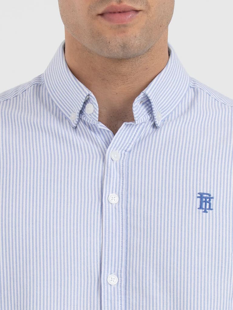Shirts for Men in Blue | Striped Oxford Full Sleeve Casual Shirt — photo 4