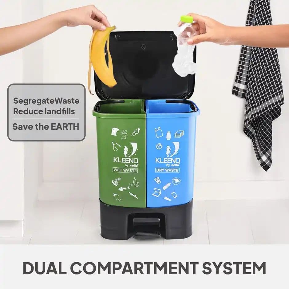 Cello Duo Plastic Step-On Pedal Dustbin for Wet and Dry Waste | 2 In 1 Dustbin Trash/Garbage Bins — photo 2