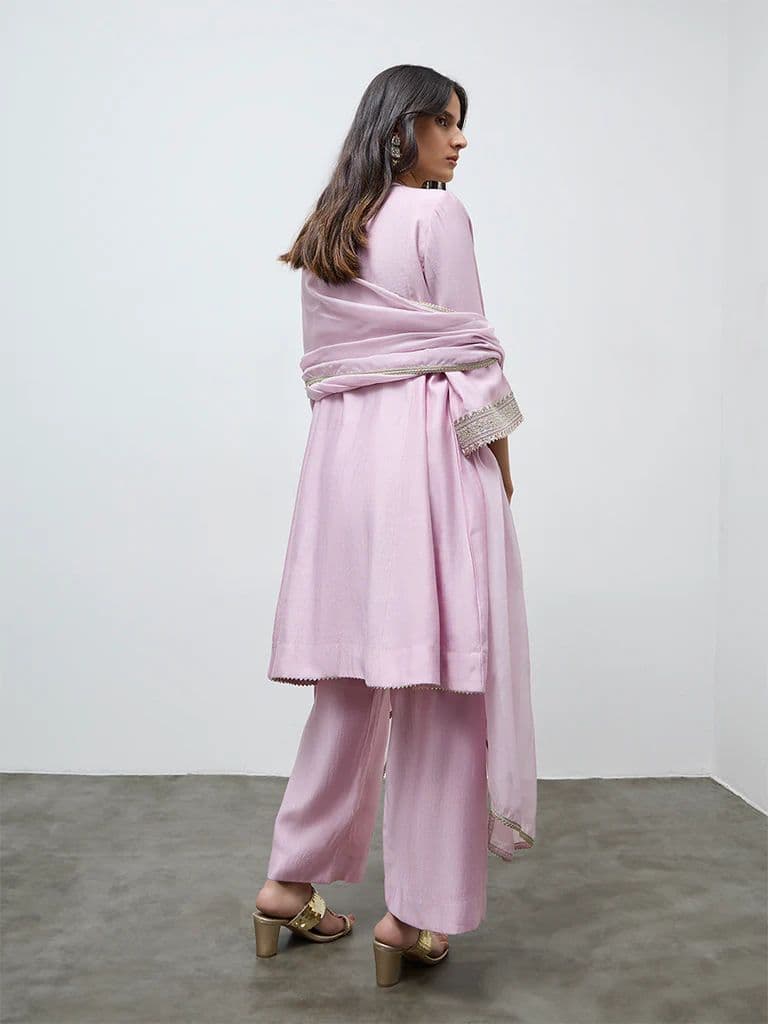 Vark Lilac Embellished A-Line Ethnic Set — photo 4