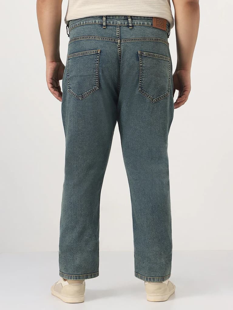 Plus Men's Light Blue Straight Fit Heavy Washed Jeans Stretchable — photo 3