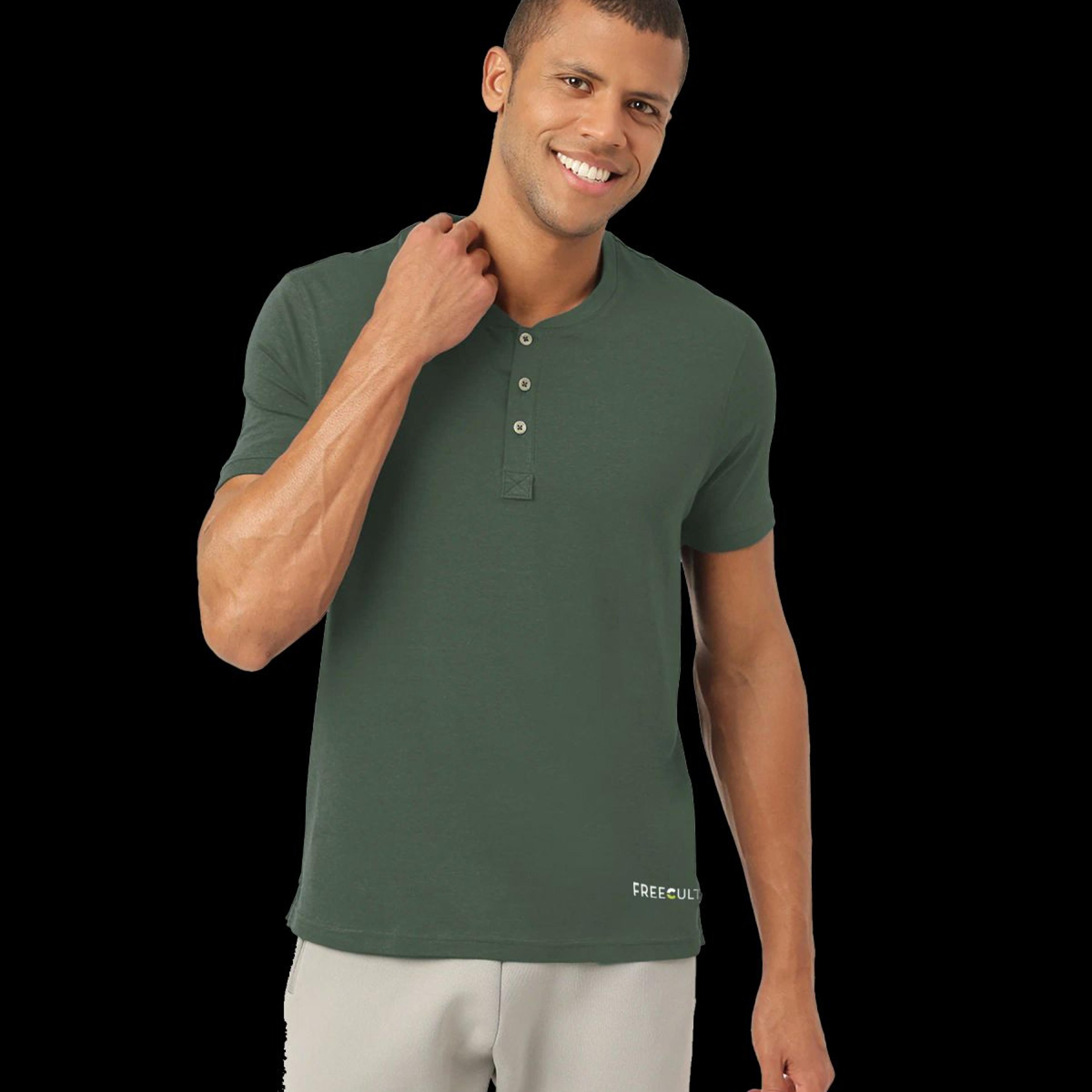 Black Forest Green Henley 2.0 - Half Sleeves (Pack Of 1)