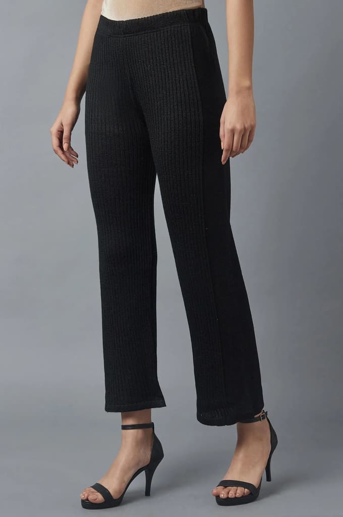 Black Solid Boot Cut Palazzo With Elasticated Waist — photo 3