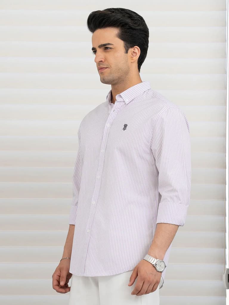 Shirts for Men in Light Purple | Striped Full Sleeve Shirt — photo 5