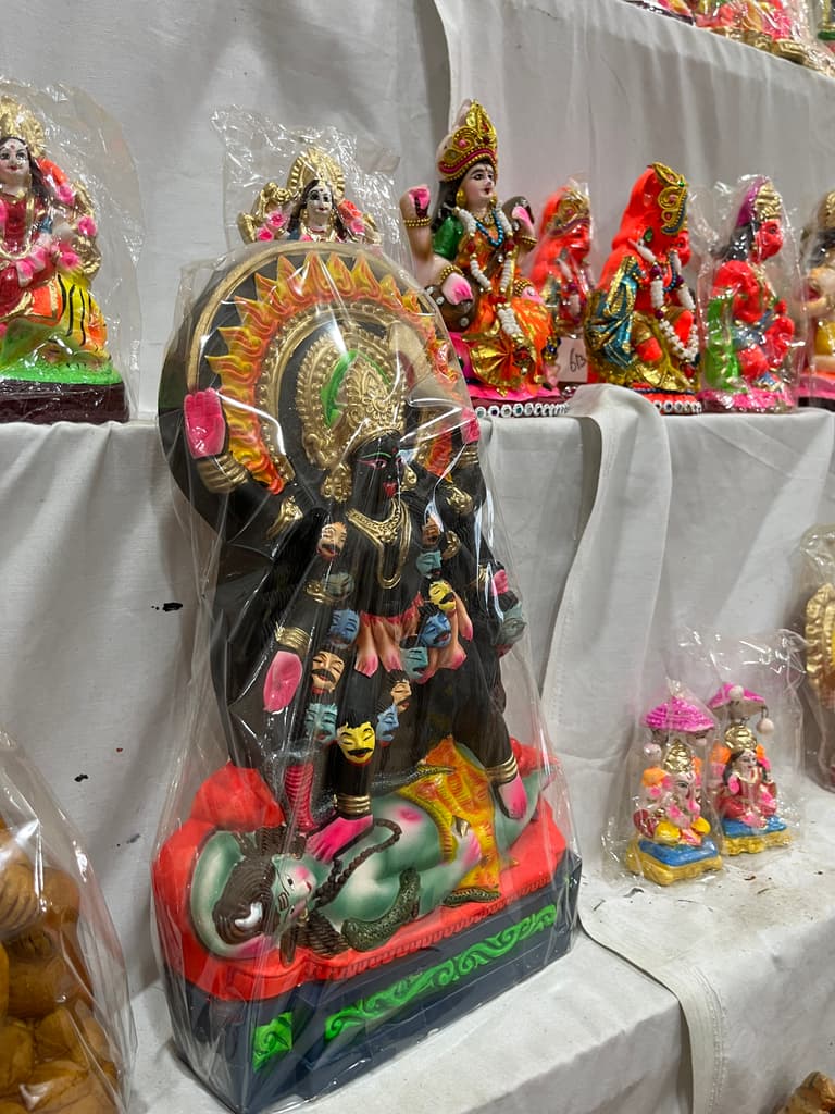 Hindu Goddess Statue | Sculpture | Bronze | Gold, Black, Pink, Green