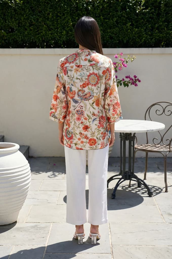 Beige Floral Printed Straight Top — photo 4
