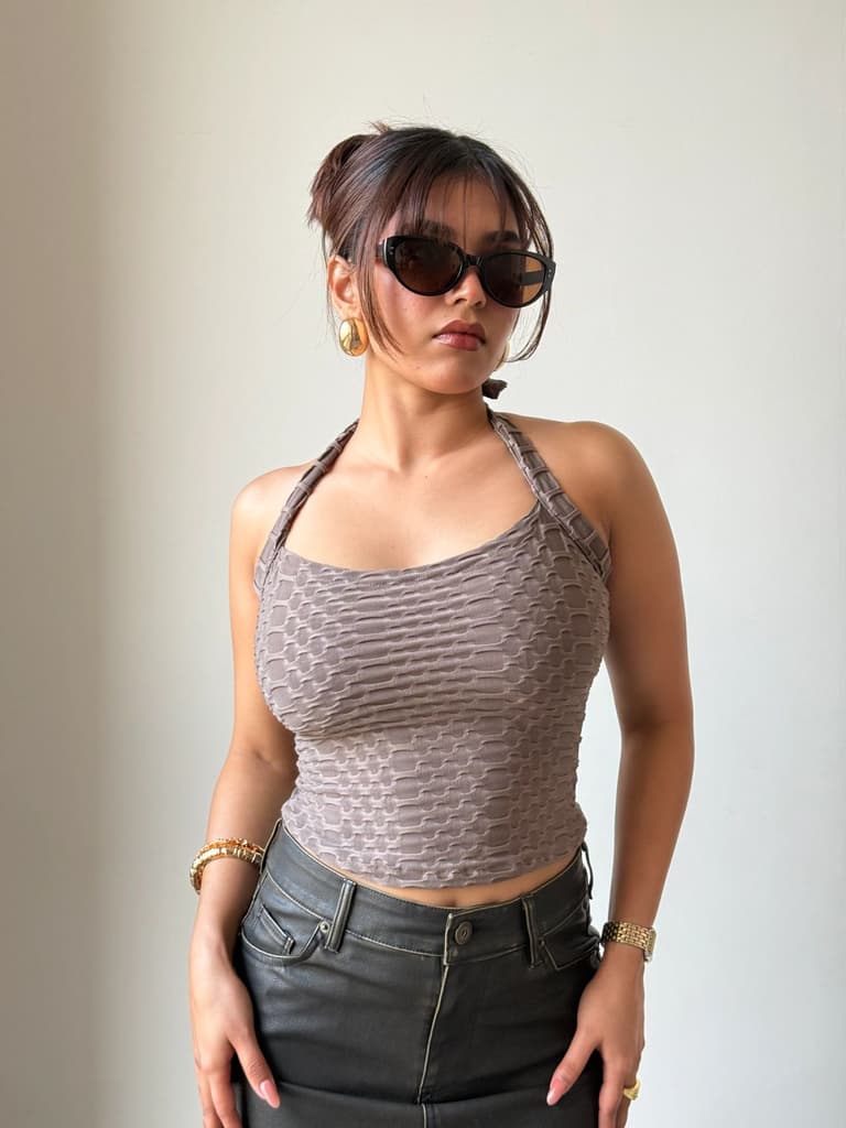 Jacquard Honey Luxe Halter Top — photo 2