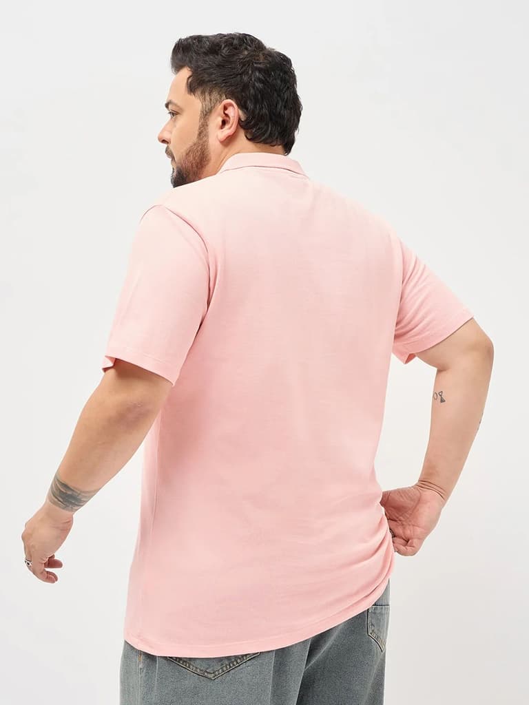 Plus Men's Dusty Pink Solid Regular Fit Half Sleeve Cotton Polo T-Shirt — photo 3