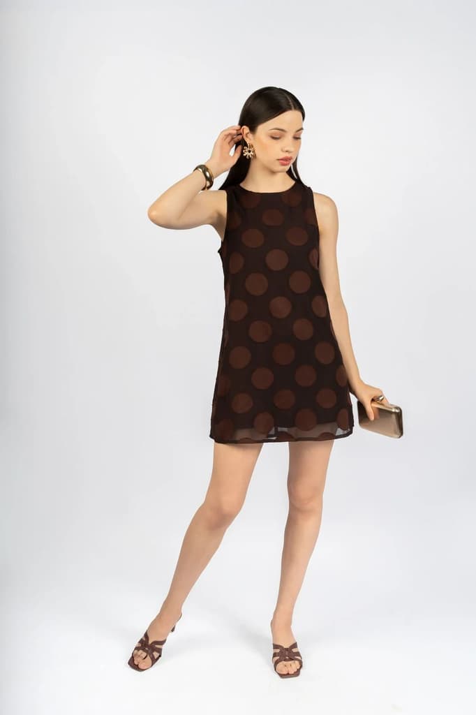 Brown Fit & Flare Dress in Poly Chiffon Jacquard — photo 7