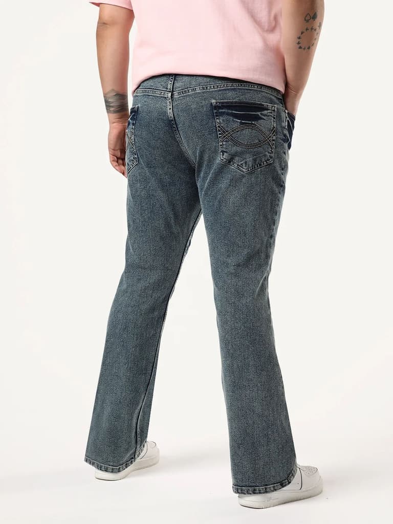 Plus Men's Light Blue Bootcut Fit Mid Rise Acid Wash Jeans Stretchable — photo 3