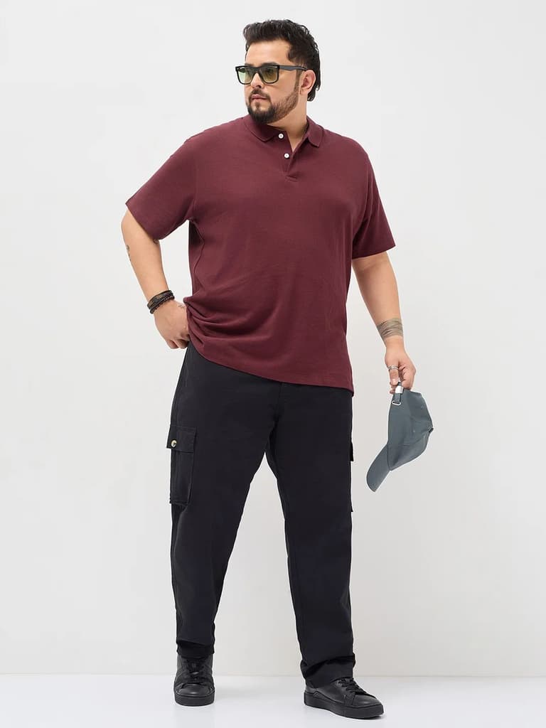 Plus Men's Maroon Solid Regular Fit Half Sleeve Cotton Polo T-Shirt — photo 4