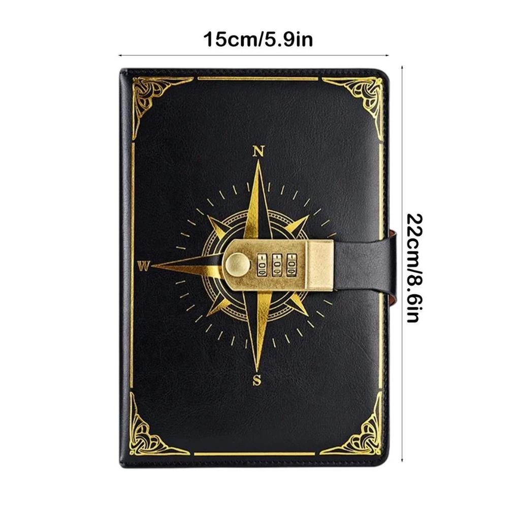 Leather Compass Lock Diary with 3-Digit Password – Vintage Hardcover Personal Journal (A5 Size) — photo 3