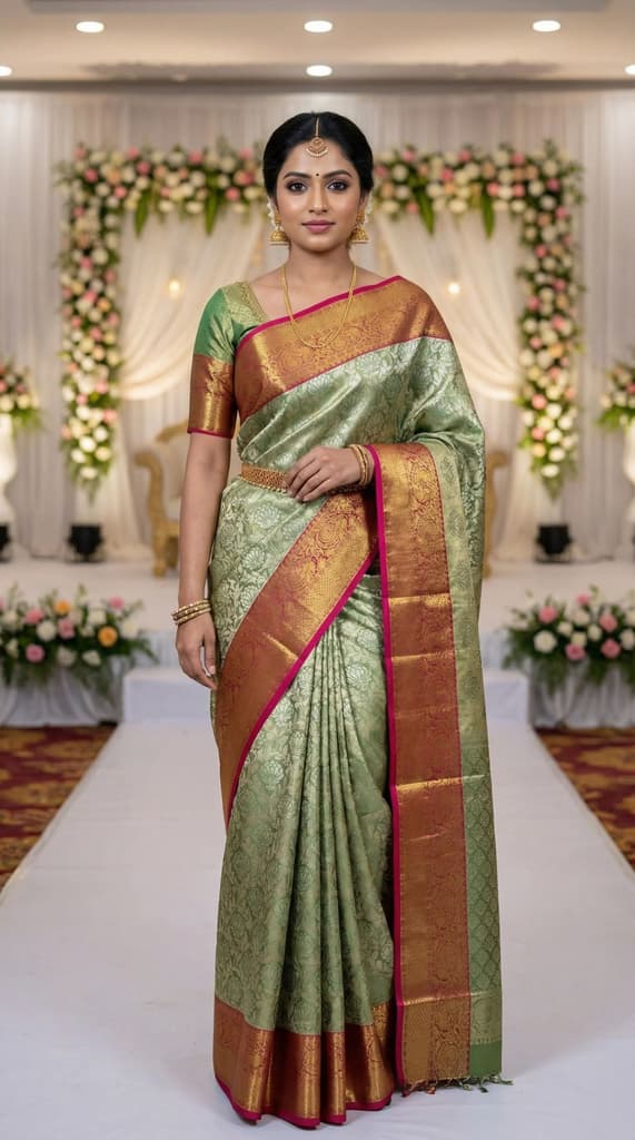 MIMOSA Women's Woven Design Kanjivaram Style Art Silk Saree with Blouse Piece - Green (SA00002446GRNFREE) — Default Title