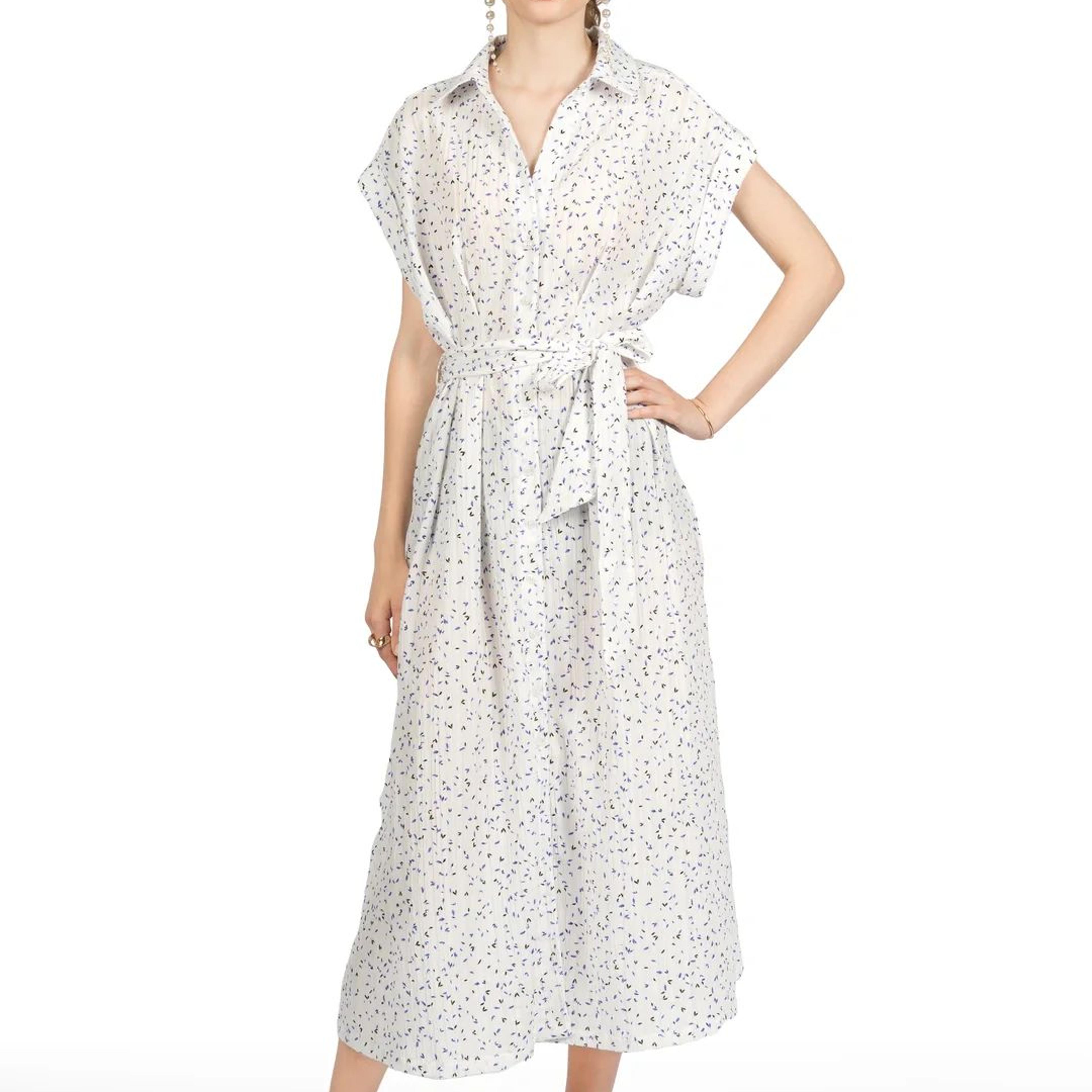 White Printed Kimono Midi Dress