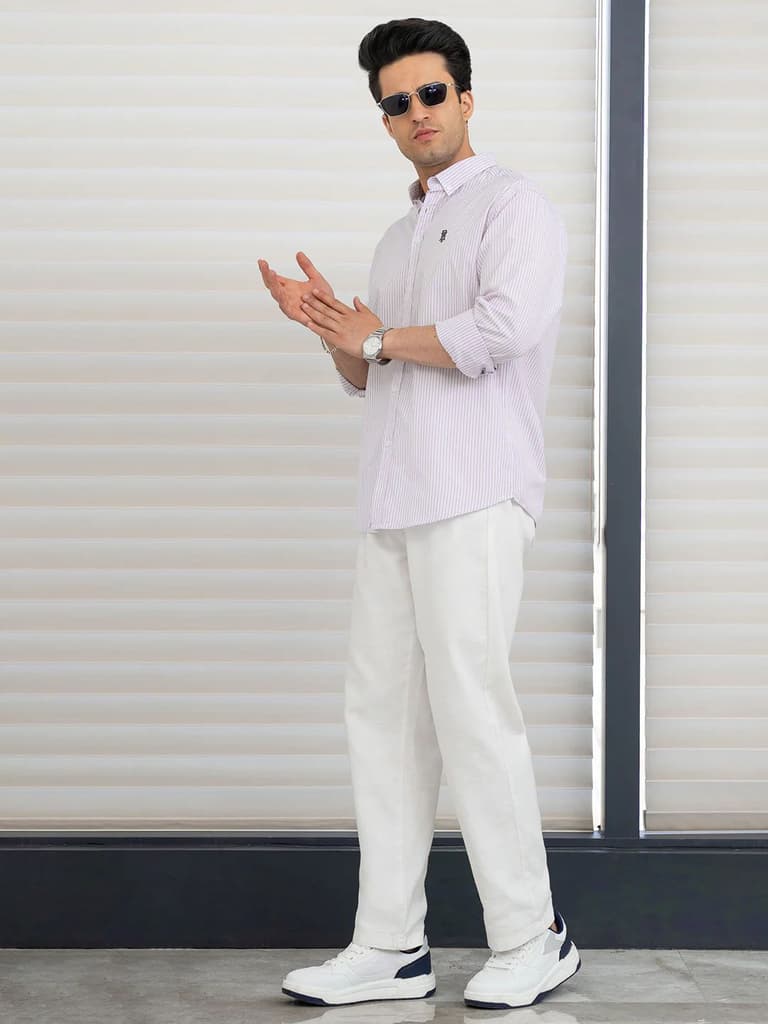 Shirts for Men in Light Purple | Striped Full Sleeve Shirt — photo 4