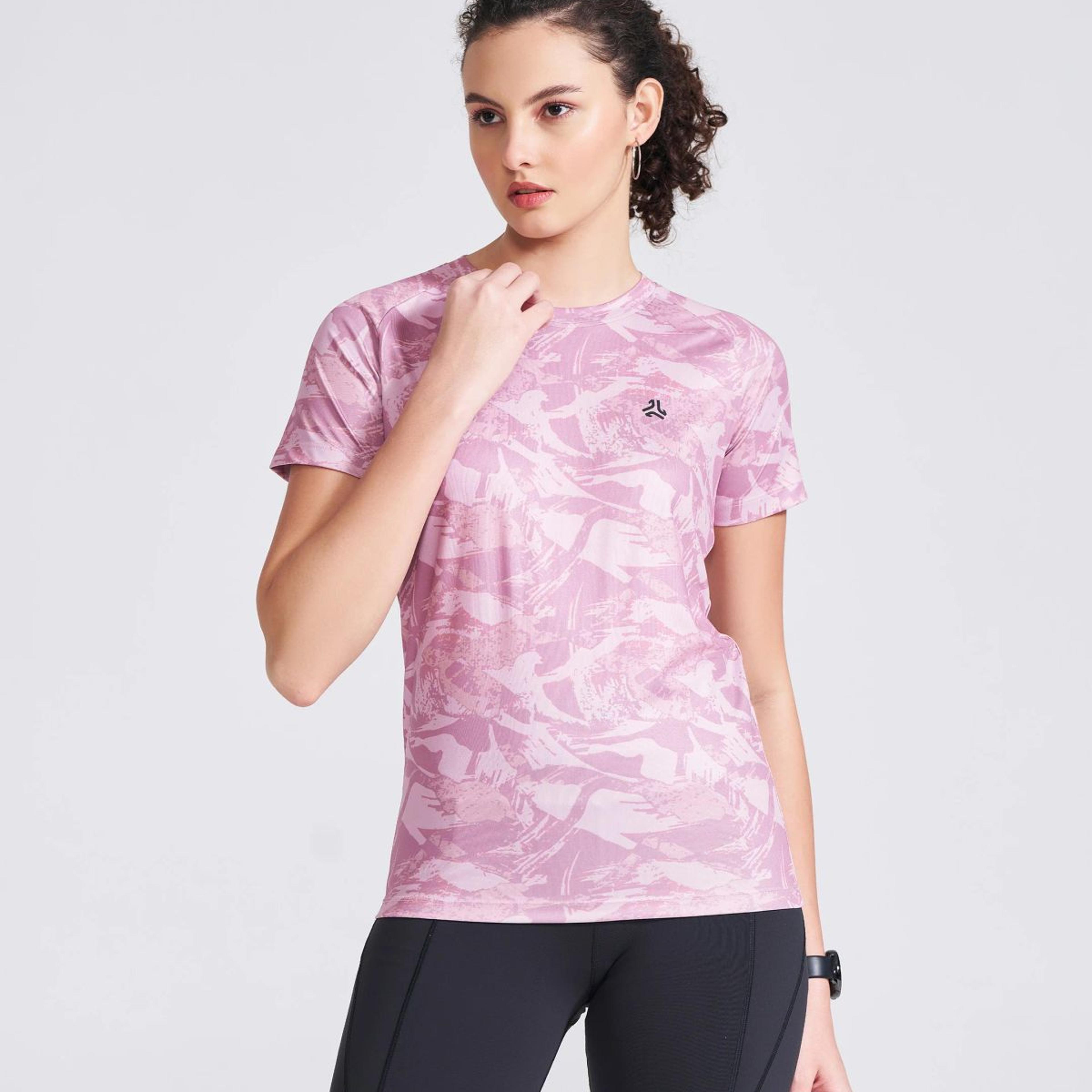 Women's Pink Printed Round Neck T-Shirt