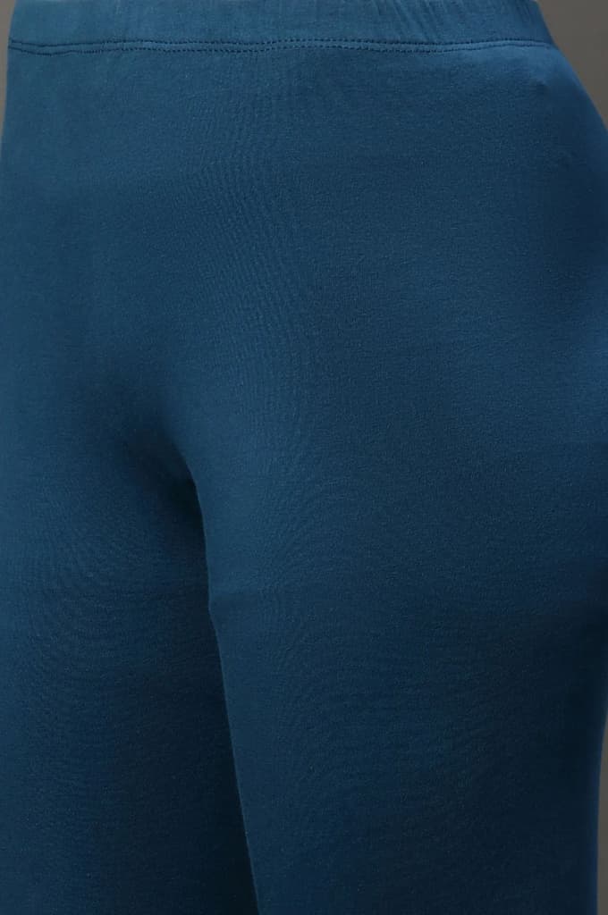 Blue Solid Skinny Fit Cotton Tights With Elasticated Waistband — photo 7