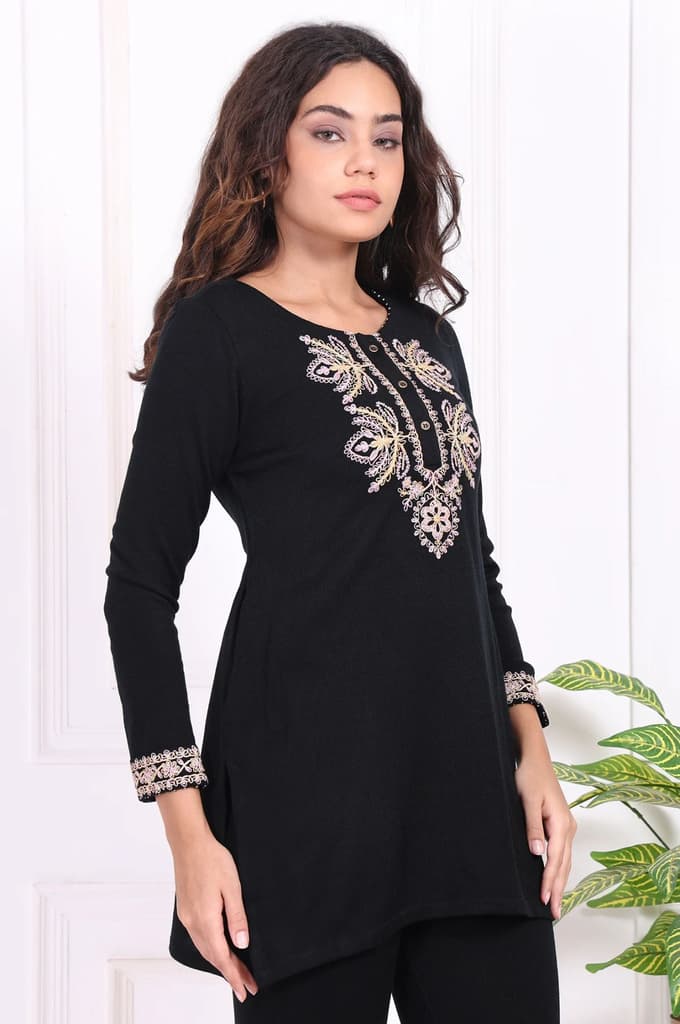 Black Embroidered Straight Acrylic Tunic — photo 6