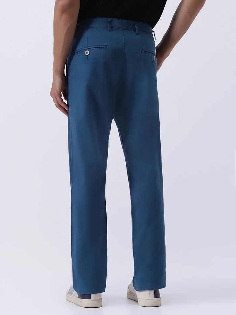 Men's Royal Blue Cotton Regular Fit Casual Chinos Trousers Stretch — photo 4