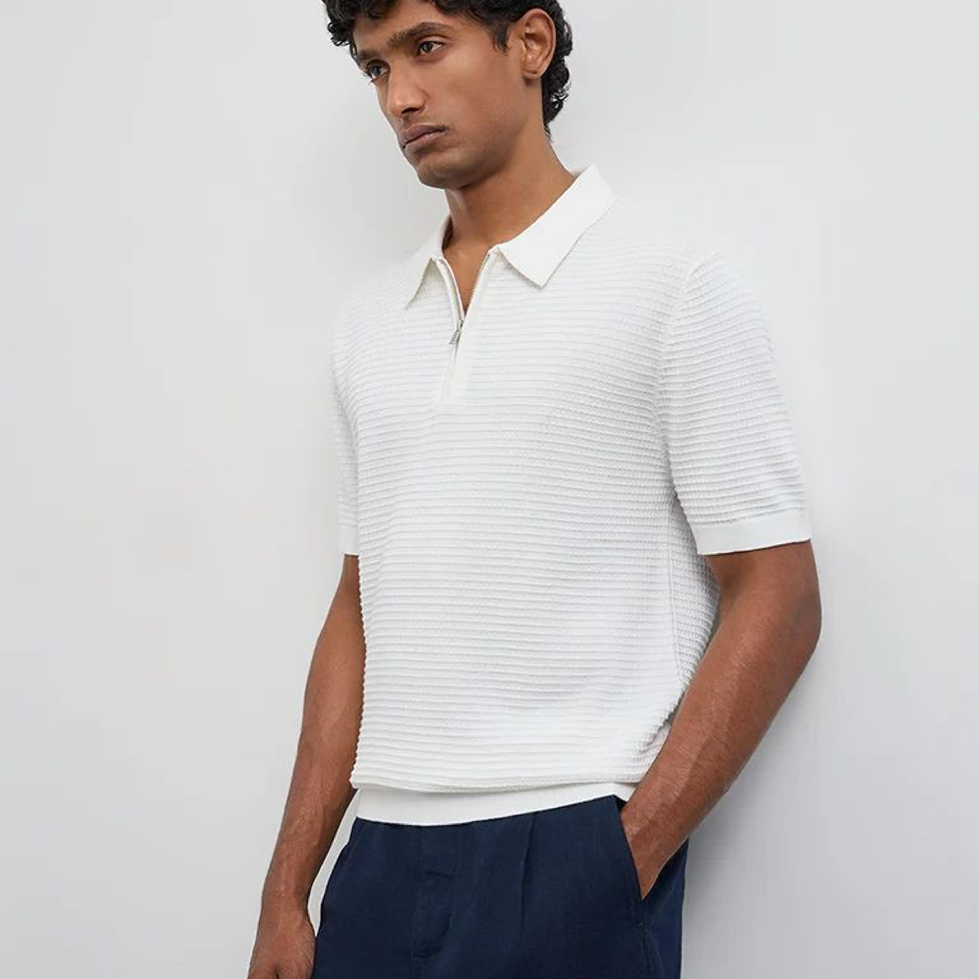 Ascot Off-White Relaxed-Fit Cotton Quarter-Zip T-Shirt