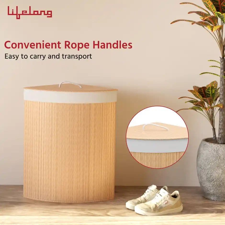 Lifelong Bamboo Laundry Basket with RopeHandles&Lid | Foldable Bag | Durable | WashableBag — photo 3